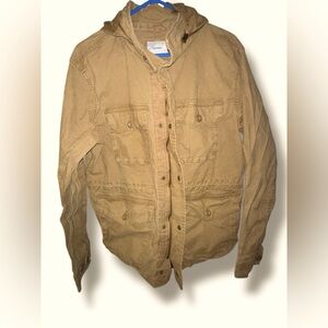Old Navy Tan Brown Canvas Military Style Jacket Removable Hood Zip Womens Large